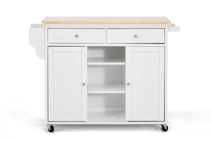 BAXTON STUDIO MERYLAND WHITE MODERN KITCHEN ISLAND CART