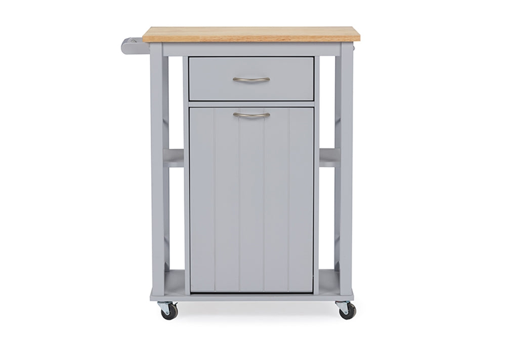 Baxton Studio Yonkers Contemporary Light Grey Kitchen Cart With Wood Topone (1) Kitchen Cart