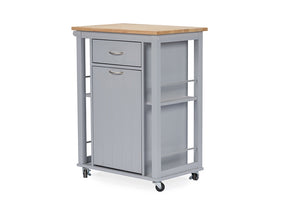 BAXTON STUDIO YONKERS CONTEMPORARY LIGHT GREY KITCHEN CART WITH WOOD TOPONE (1) KITCHEN CART