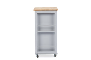 Baxton Studio Yonkers Contemporary Light Grey Kitchen Cart With Wood Topone (1) Kitchen Cart