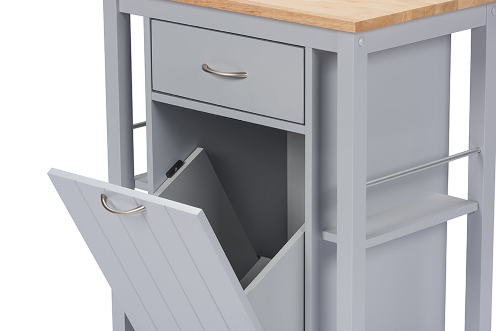 Baxton Studio Yonkers Contemporary Light Grey Kitchen Cart With Wood Topone (1) Kitchen Cart