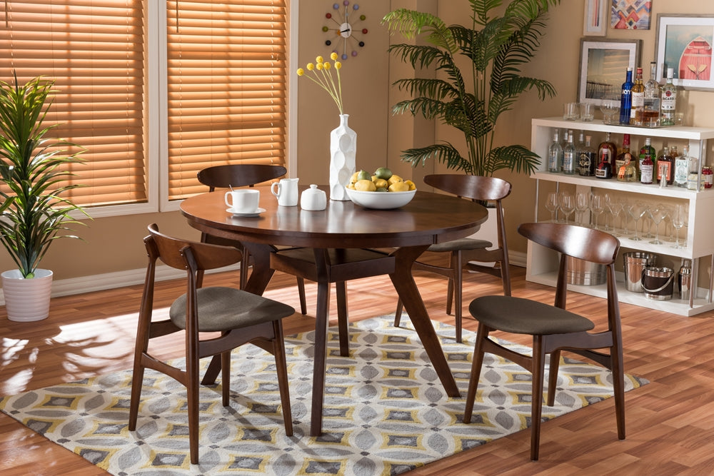 Baxton Studio Flamingo Mid-Century Dark Walnut Wood 5-Piece Dining Set