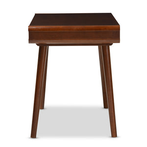 Baxton Studio Casarano Mid-Century Modern Dark Walnut And White Two-Tone Finish 2-Drawer Wood Home Office Writing Desk