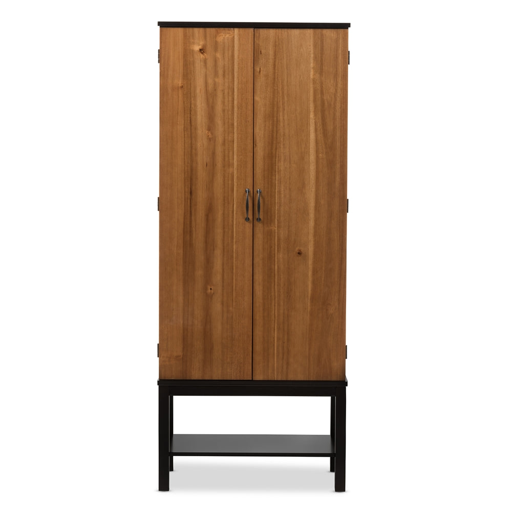 Baxton Studio Marya Mid-Century Modern Dark Brown And Walnut Two-Tone Solid Rubberwood Mdf Veneered Wine Cabinet