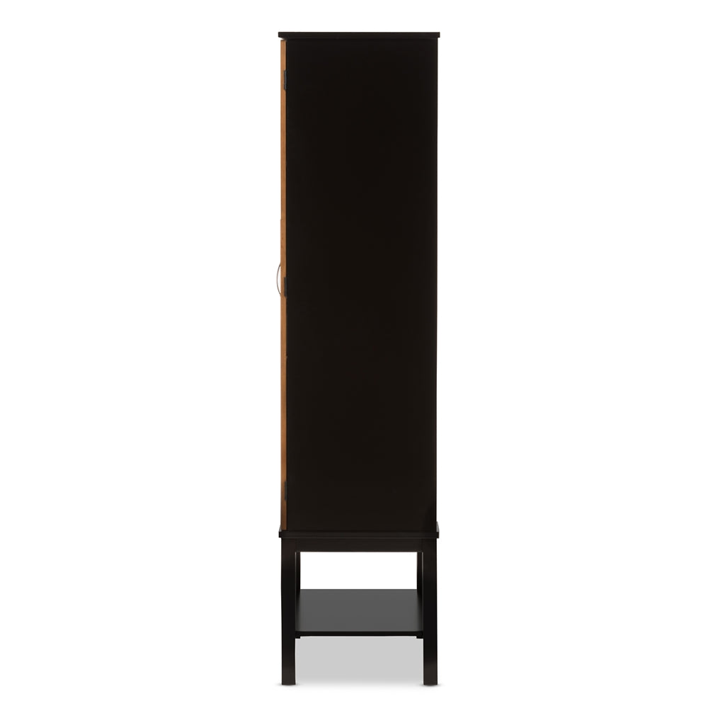 Baxton Studio Marya Mid-Century Modern Dark Brown And Walnut Two-Tone Solid Rubberwood Mdf Veneered Wine Cabinet