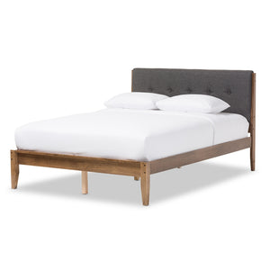 Baxton Studio Leyton Mid-Century Modern Fabric Upholstered Platform Bed - King Size, Queen Size