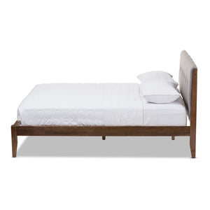 Baxton Studio Leyton Mid-Century Fabric and Medium Brown Finish Wood Platform Bed - King Size, Queen Size