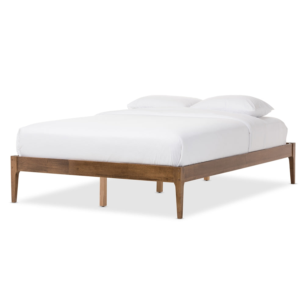 BAXTON STUDIO BENTLEY MID-CENTURY MODERN WALNUT FINISHING SOLID WOOD KING SIZE BED FRAME