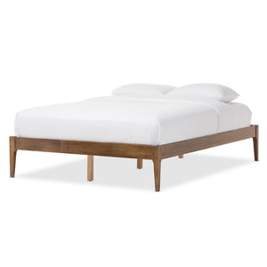 BAXTON STUDIO BENTLEY MID-CENTURY MODERN WALNUT FINISHING SOLID WOOD KING SIZE BED FRAME