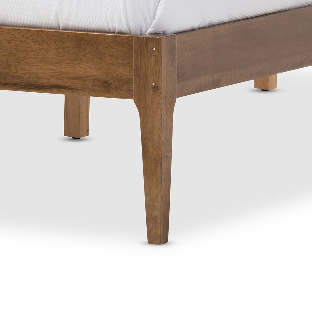 Baxton Studio Bentley Mid-Century Modern Walnut Finishing Solid Wood King Size Bed Frame