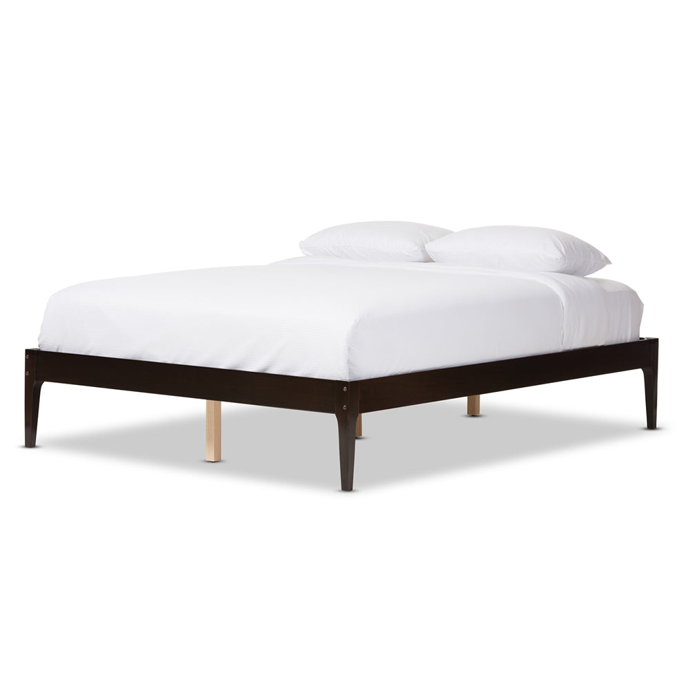 BAXTON STUDIO BENTLEY MID-CENTURY MODERN CAPPUCCINO FINISHING SOLID WOOD QUEEN SIZE BED FRAME