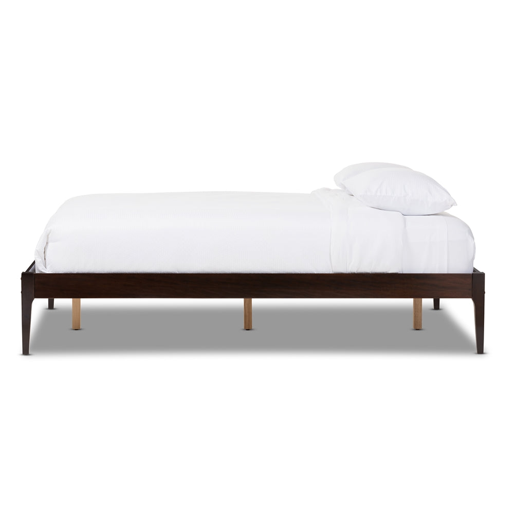 Baxton Studio Bentley Mid-Century Modern Cappuccino Finishing Solid Wood Queen Size Bed Frame