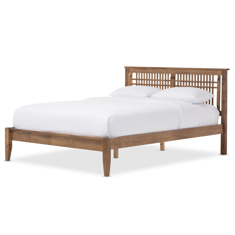 Baxton Studio Loafey Mid-Century Modern Solid Wood Window-Pane Style Platform Bed