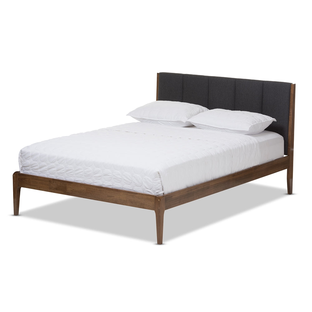 Baxton Studio Ember Mid-Century Medium Brown Finish Wood Platform Bed - King Size, Queen Size, Full Size