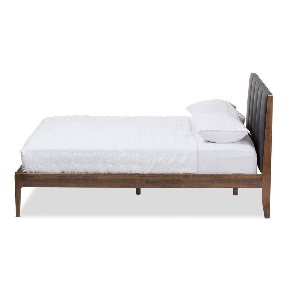 Baxton Studio Ember Mid-Century Medium Brown Finish Wood Platform Bed - King Size, Queen Size, Full Size