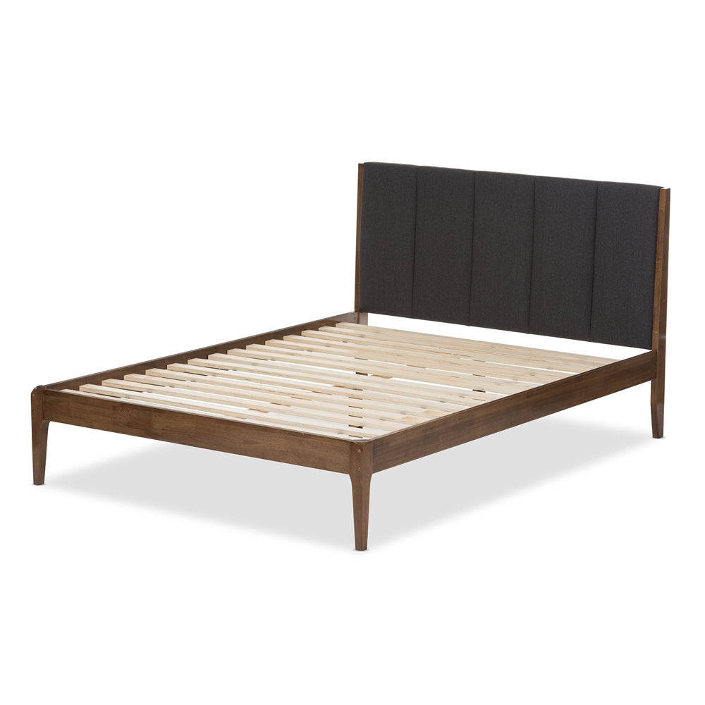 Baxton Studio Ember Mid-Century Medium Brown Finish Wood Platform Bed - King Size, Queen Size, Full Size