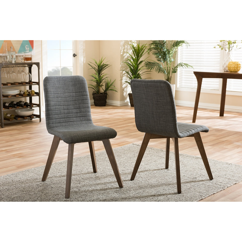 Baxton Studio Sugar Mid-Century Retro Modern Scandinavian Style Dark Grey Fabric Upholstered Walnut Wood Finishing Dining Chair