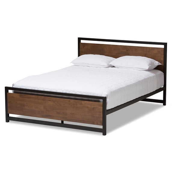 Baxton Studio Gabby Industrial Style Antique Bronze Finished Metal and Walnut Wood Platform Bed - Queen Size