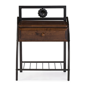 Baxton Studio Jevenci Vintage Industrial Black Bronze Metal And Walnut Brown Wood 1-Drawer Nightstand