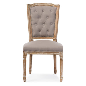 Baxton Studio Estelle Chic Rustic French Country Cottage Weathered Oak Beige Fabric Button-Tufted Upholstered Dining Chair