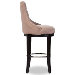 Baxton Studio Harmony Modern And Contemporary Button-Tufted Beige Fabric Upholstered Bar Stool With Metal Footrest