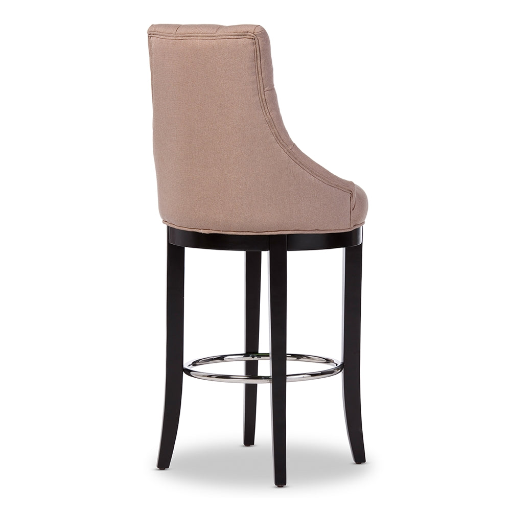 Baxton Studio Harmony Modern And Contemporary Button-Tufted Beige Fabric Upholstered Bar Stool With Metal Footrest