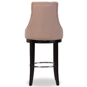 Baxton Studio Harmony Modern And Contemporary Button-Tufted Beige Fabric Upholstered Bar Stool With Metal Footrest