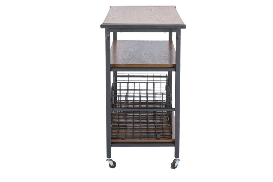 Baxton Studio Lancashire Brown Wood & Metal Kitchen Cart