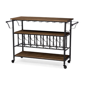 Baxton Studio Bradford Rustic Industrial Style Antique Textured Finish Metal Distressed Wood Mobile Kitchen Bar Serving Wine Cart