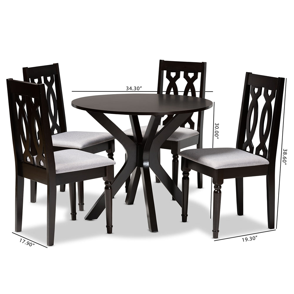 Baxton Studio Callie Modern And Contemporary Grey Fabric Upholstered And Dark Brown Finished Wood 5-Piece Dining Set