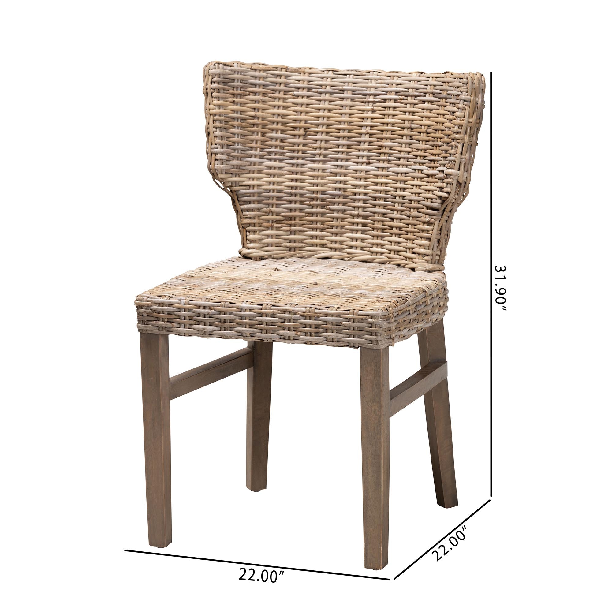 Baxton Studio Enver Modern Bohemian Grey Rattan And Brown Wood Dining Chair