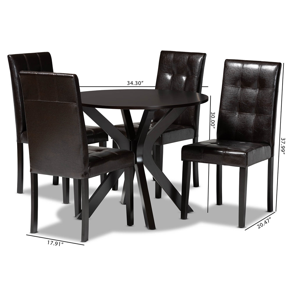 Baxton Studio Marie Modern And Contemporary Dark Brown Faux Leather Upholstered And Dark Brown Finished Wood 5-Piece Dining Set