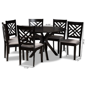 Baxton Studio Norah Modern And Contemporary Grey Fabric Upholstered And Dark Brown Finished Wood 7-Piece Dining Set