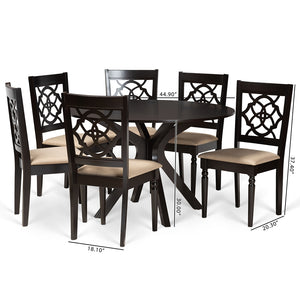 Baxton Studio Sadie Modern And Contemporary Sand Fabric Upholstered And Dark Brown Finished Wood 7-Piece Dining Set