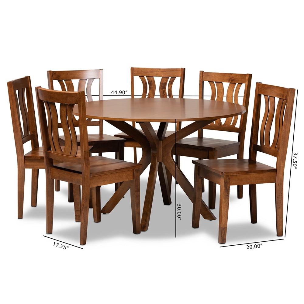 Baxton Studio Mare Modern And Contemporary Transitional Walnut Brown Finished Wood 7-Piece Dining Set