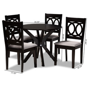 Baxton Studio Sanne Modern And Contemporary Grey Fabric Upholstered And Dark Brown Finished Wood 5-Piece Dining Set