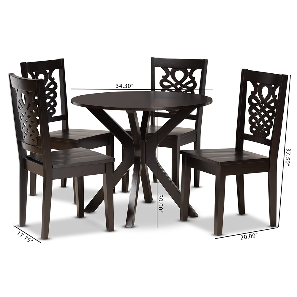 Baxton Studio Liese Modern And Contemporary Transitional Dark Brown Finished Wood 5-Piece Dining Set