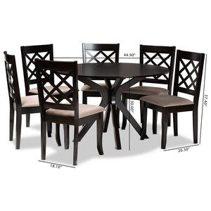 Baxton Studio Jana Modern And Contemporary Sand Fabric Upholstered And Dark Brown Finished Wood 7-Piece Dining Set