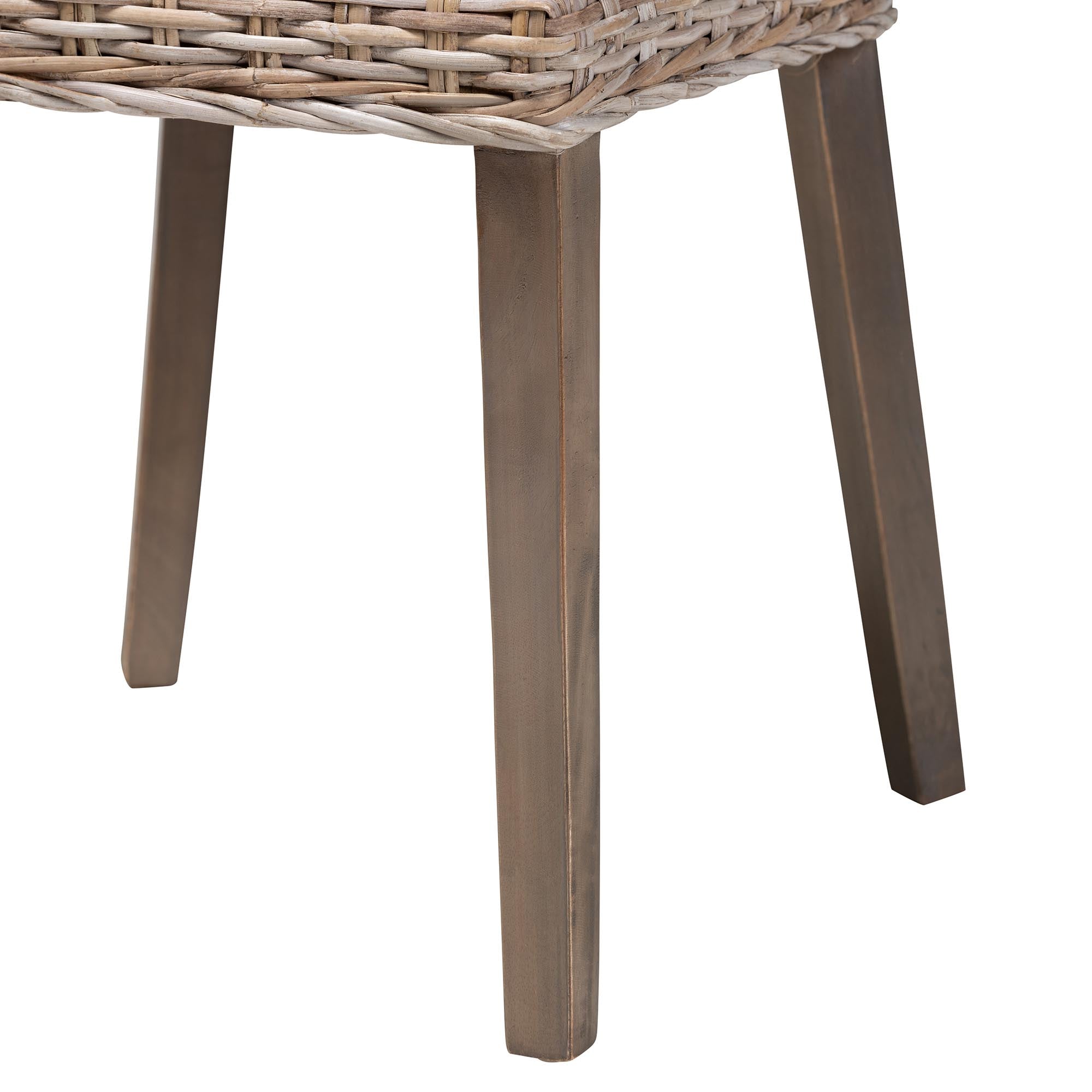 Baxton Studio Magy Modern Bohemian Grey Rattan And Natural Brown Finished Wood Dining Chair