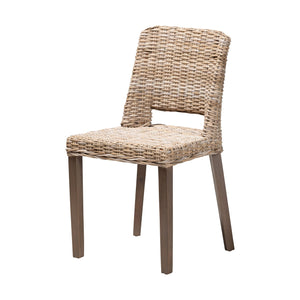 Baxton Studio Magy Modern Bohemian Grey Rattan And Natural Brown Finished Wood Dining Chair