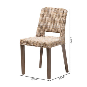 Baxton Studio Magy Modern Bohemian Grey Rattan And Natural Brown Finished Wood Dining Chair