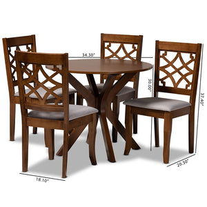 Baxton Studio Elena Modern And Contemporary Grey Fabric Upholstered And Walnut Brown Finished Wood 5-Piece Dining Set