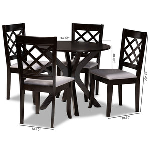 Baxton Studio Jana Modern And Contemporary Grey Fabric Upholstered And Dark Brown Finished Wood 5-Piece Dining Set