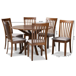 Baxton Studio Lore Modern And Contemporary Grey Fabric Upholstered And Walnut Brown Finished Wood 7-Piece Dining Set